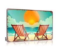 Sarcastico, cartello in metallo con scritta "Sunset Serenity: Two Beach Chairs By The Ocean" (lingua italiana non garantita)