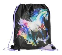 sarcia.eu Cavallo Borsa da scarpe nera per ragazze per l'EDUCAZIONE FISICA, borsa a tracolla per la scuola per ragazze 32x38 cm Borsa da ginnastica con cordoncino per bambini (Cavallo)