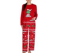 sarcia.eu Grinch Natale, Peluche, Pigiama da Donna a Due Pezzi, Pigiama Caldo con Maniche Lunghe (IT, Testo, XL, Regular, Regular, A)