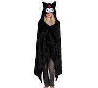 sarcia.eu Hello Kitty e Kuromi Copriletto con cappuccio, peluche, caldo, nero 120x150 cm