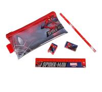 sarcia.eu MARVEL Spider Man ASTUCCIO con zip per matite CON ATTREZZATURA, bustina per ragazzi, SET SCUOLA, trasparente (Rosso Spider-Man)