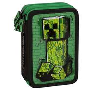 sarcia.eu Minecraft Creeper Astuccio a due scomparti CON ACCESSORI per ragazzo PER SCUOLA - 32 elementi, 2 chiusure (Minecraft Pieghevole)