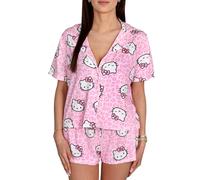 sarcia.eu Pigiama Cotone da Donna, Pigiama Estivo, Due Pezzi (Stitch, Hello Kitty, Marie, Bambi, Lion King, Minnie, Mickey) con Maniche Corte (IT, Testo, L, Regular, Regular, Hello Kitty)