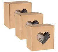 sarcia.eu Scatola Quadrata con Finestra a Forma di Cuore, Confezione Regalo 20x20x10 cm x3