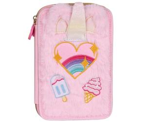 sarcia.eu Sweet Dreams Astuccio in peluche a due scomparti con accessori per bambine, astuccio scolastico apribile - 33 elementi, 2 cerniere (Rosa 2-scomparti)