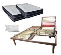 SARDAMATERASSI - Kit Rete elettrica matrimoniale ortopedica + N 2 materassi memory 24 cm guanciali omaggio (MOTORE CON FILO)
