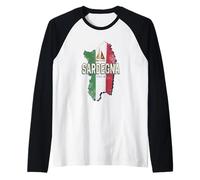 Sardegna Italia Retro Regione Mappa Vintage Souvenir Maglia con Maniche Raglan