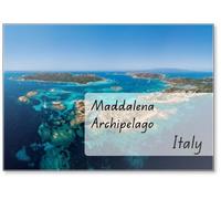 Sardegna nord-orientale, arcipelago della Maddalena, veduta aerea del mare interno tra le isole di Santa Maria, Budelli e Razzoli, Italia, Calamita Frigo