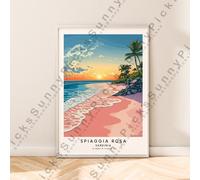 Sardegna Viaggi Stampa Spiaggia Rosa Opera D'Arte Decoro Illustrazione Poster