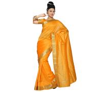 Saree In Seta Artigianale Di Zucca Con Bordo Dorato