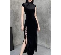 SARGE Goth Dark Romantic Gothic Velluto Estetico Abiti Vintage Donna Nero Fasciatura SlitHem Vestito Aderente Abiti da Sera Sexy Cheongsam