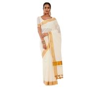 Sari Kasavu in puro cotone bianco sporco e oro - 23561836 DAGLOR, Bianco sporco, Etichettalia unica