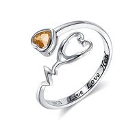 Sariel Stetoscopio ECG Medicina Birthstone Orecchini Anello Infermiere Settimana Regalo 925 Argento Sterling Cuore Gioielli Regalo per Studenti di Medicina Medico Infermiere, 8 (Adjustable), Metallo