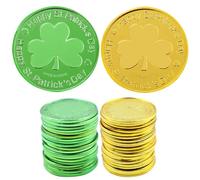 Sarini 40 Monete Oro/Verdi Giorno San Patrizio gettoni plastica Trifoglio Moneta Folletto Fortunato bomboniere Pot-o-Gold Tema Irlandese
