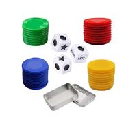 Sarini Gioco di dadi sinistra centro destra con 4 gettoni colorati, dadi a 3 stelle e istruzioni - Scatola di latta da 65 g, perfetta per feste, riunioni di famiglia e riunioni con gli amici