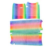 Sarini Guanti a rete senza dita arcobaleno,guanti senza dita,accessori per travestimenti Pride Lunghezza al polso Guanti in maglia elastica al neon Anni '80 Anni '90 Accessori per costumi cosplay