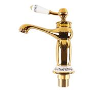 Sarini Miscelatore Per Lavabo Da Bagno Retrò, Miscelatori Vittoriani Di Lusso Con Maniglia in Ceramica, Per Guardaroba, Colore Oro Floreale, Rubinetto Monocomando Vintage Lavabo