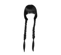 Sarini Parrucca Parrucca Nera Doppia Treccia con Frangia mercoledì Parrucca Cosplay Adatta per Adolescenti Adulti Famiglia Cosplay Compleanno Halloween