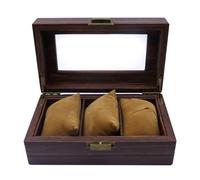 Sarini Scatola per Orologi a 3 Scomparti con Rivestimento in Vero Vetro, Custodia per Orologi in PU con venature del Legno, Come Regalo per Gli Innamorati