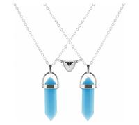Sarini Set di collane di cristallo di rocca blu luminoso - Ciondolo di cristallo esagonale, girocollo magnetico a forma di cuore per coppie, gioielli con pietre preziose energetiche per donne e uomini