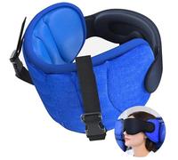 SARISUN Cuscino da viaggio, Cuscino per il collo con maschera per gli occhi, Cuscino per aereo per voli lunghi, Cuscino da viaggio per auto, Poggiatesta per auto, Blu
