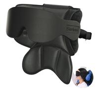 SARISUN Cuscino da viaggio, cuscino per il collo con maschera per gli occhi (Nero-b, Adatto a sedili con o senza poggiatesta)