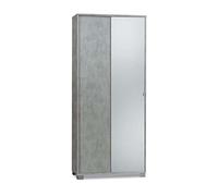 Sarmog Armadio2 Ante Scorrevoli, Armadio 2 ante, Armadio Salvaspazio, Armadio camera da letto, Armadio 2 ante con ripiani, 82x41x h190 cm (Specchio, Cemento)