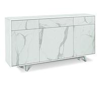 Sarmog Mobile 3 ante e 3 cassetti, Madia soggiorno moderna, Mobile tv, Madia soggiorno, 3 ante apertura push pull, 3 cassetti, Made in Italy, Kit 92x164x41 (Ossido bianco/Marmo calacatta)