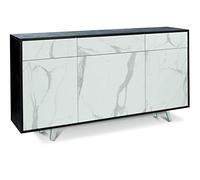 Sarmog Mobile 3 ante e 3 cassetti, Madia soggiorno moderna, Mobile tv, Madia soggiorno, 3 ante apertura push pull, 3 cassetti, Made in Italy, Kit 92x164x41 (Ossido nero/Marmo calacatta)