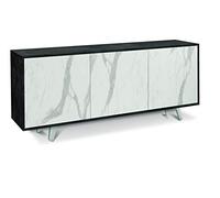 Sarmog Mobile 3 ante, Madia soggiorno moderna, Mobile tv, Madia soggiorno, 3 ante apertura push pull, Made in Italy, Kit 74x177x41 (Ossido nero/Marmo calacatta)