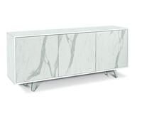 Sarmog Mobile 3 ante, Madia soggiorno moderna, Mobile tv, Madia soggiorno, 3 ante apertura push pull, Made in Italy, Kit 74x177x41 (Ossido bianco/Marmo calacatta)