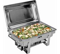 SARO ANOUK 1 - Chafing Dish per GN 1/1, con contenitore GN, profondità da 65 mm, in acciaio inox, con coperchio e supporto per coperchio, 2 supporti per pasta combustibile, profondità GN max. 100 mm