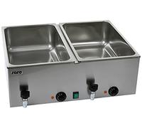 SARO BMH 160-2 - Bagnomaria con rubinetto di scarico, per 2 contenitori GN 1/1 o 4 GN 1/2, in acciaio inox, con temperatura regolabile fino a 100 °C, spia luminosa, 2 da 1 kW