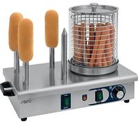 SARO HW 2 - Macchina per hot dog, in acciaio inox, con cilindro in vetro e 4 bastoncini per tostapane, termostato 0-110 °C, da 0,65 kW e 480 x 280 x 410 mm (l x P x H)
