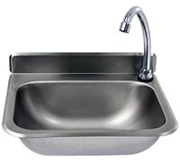 SARO Lavabo a mano in acciaio inox - con funzionamento al ginocchio e valvola di ritegno - Montaggio a parete con sifone - Rubinetto mobile - 375 × 310 mm - Modello ROKIA