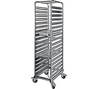 SARO LIAM - Carrello per contenitori GN 1/1, per 18 contenitori GN, con distanza tra i ripiani di 75 mm, portata di 150 kg, ruote con freno, acciaio al nichel/cromo