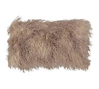 SARO LIFESTYLE Mongolian Lamb Fur Down Filled Throw Pillow, Oyster, 12"x20"