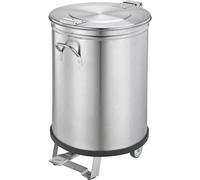SARO ME50 - Pattumiera con pedale, in acciaio inox, da 50 l, con ruote e maniglia, coperchio rimovibile, ruote da 75 mm di diametro, da 350 x 350 x 600 mm