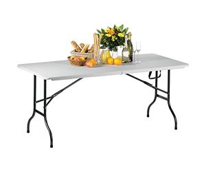 SARO PARTY 182 - Tavolo Pieghevole, in plastica e acciaio, da 183 x 76 cm, con piano pieghevole e gambe, maniglia, per interni ed esterni
