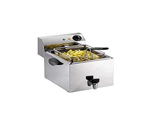 SARO PROFRI 8V - Friggitrice da 8 l, con rubinetto di scarico, vasca arrotondata con zona fredda, regolazione della temperatura da 0 a 180 °C, elemento riscaldante estraibile, da 3,25 kW