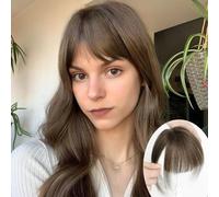 SARO-UP Frangia con clip, 100% veri capelli umani con clip, extension con tempie, per diradare i capelli, frangia a 360°, per uso quotidiano (castano ramato medio)