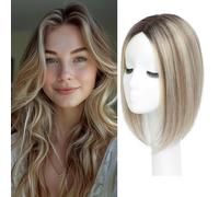 SARO-UP Topper per capelli da donna, con capelli veri, da donna, con diradamento, 10,2 x 11,4 cm, base mono più grande, densità 150%, aggiunge volume, 30 cm (marrone chiaro sfumato con riflessi biondi