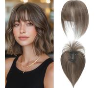 SARO-UP Topper per capelli sottili, capelli umani veri, base svizzera, 25,4 cm (castano rame medio)