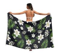 Sarong da donna con gigli bianchi, foglie verdi, sarong da spiaggia, con nappe, grande
