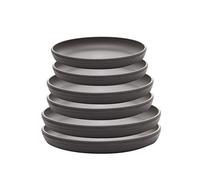 SAROSORA Set di 6 sottovasi rotondi in plastica, per interni ed esterni, casa, giardino, contenitore per piante da fiori (23 + 26 + 29 cm), 2 pezzi, grigio scuro