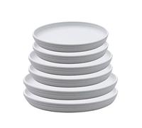 SAROSORA Set di 6 sottovasi rotondi in plastica, per interni ed esterni, casa, giardino, contenitore per piante da fiori (23 + 26 + 29), 2 pezzi, bianco-grigio