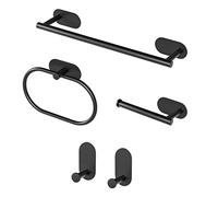 Sarsumir Accessori Bagno Set Di 5 - Porta Asciugamani Bagno Adesivo, Porta Carta Igienica, Anello Portasciugamani, Ganci Adesivi, Nero