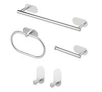 Sarsumir Accessori Bagno Set Di 5 - Porta Asciugamani Bagno Adesivo, Porta Carta Igienica, Anello Portasciugamani, Ganci Adesivi, Argento