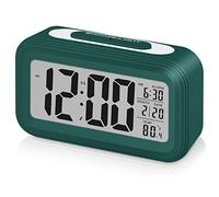 Sarsumir Sveglia Digitale, Sveglia da Comodino Silenziosa Smart a Batteria con Luce Notturna LED Orologio Digitale con Funzione Snooze Data Temperatura per Bambini Ragazza Ragazzo, Verde Scuro