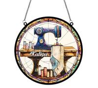 Sartoria Cucire Camera Decor Regali Nome personalizzato Macchina da cucire retrò Acrilico Suncatcher Personalizzato Circolare Finestra Appeso Ornamento per Mamma Nonna Amanti del Cucito Personalizzato
